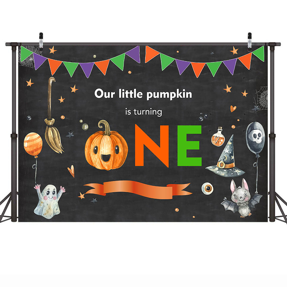 Décor de photographie d'anniversaire de bébé, arrière-plan de Style citrouille Halloween, ballons noirs fantôme chauve-souris, arrière-plan pour Photo
