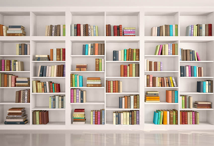 Bannière d'étagère de photographie en direct, décor de bibliothèque, arrière-plan d'enseignement en ligne, bannière de Studio Photo