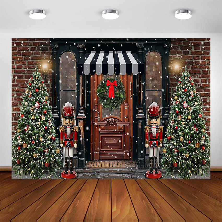Christmas Backdrop for Photography Outdoor Wood Door Newborn Kid Portrait Photo Background Photoshoot Studio Props