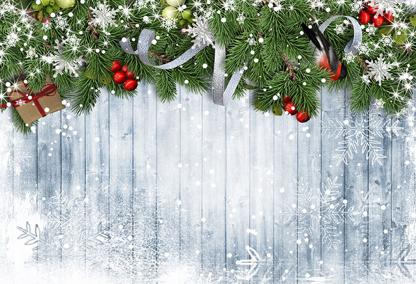 Fête de noël planche de bois flocons de neige branche de pin arrière-plans de photographie arrière-plans Photo Portrait d'hiver Photophone