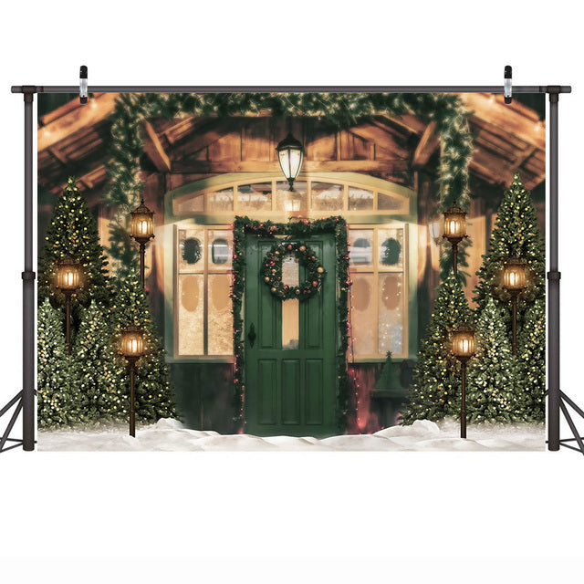Arrière-plan de photographie de noël, fenêtres, cheminée, pour séance Photo, Portrait de neige d'hiver, Studio Photo, arbre de noël, jouet, cadeaux