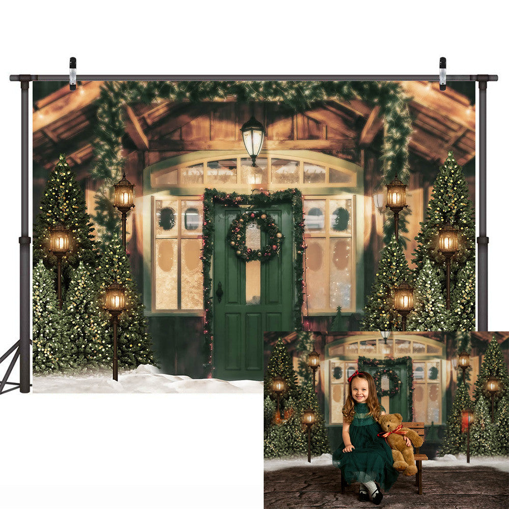 Arrière-plan de photographie de noël, fenêtres, cheminée, pour séance Photo, Portrait de neige d'hiver, Studio Photo, arbre de noël, jouet, cadeaux