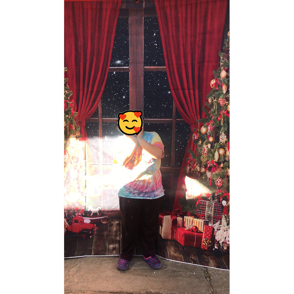 Christmas Toys Backdrop Kids Kids Girl Portrait Trees Bears Window Props Wood Floor Festival Banner Baby Child Photo studio Props