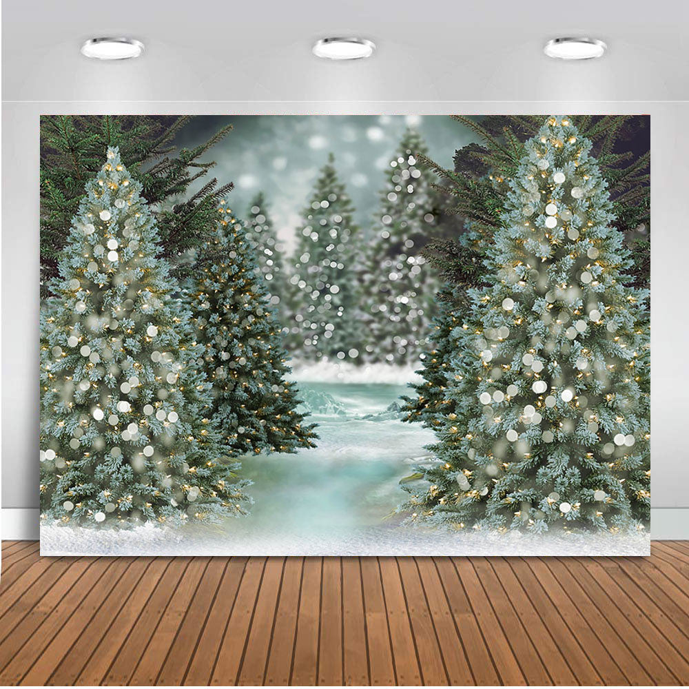 Toile de fond de noël pour la photographie, fond du pays des merveilles d'hiver pour studio photo, arrière-plan d'arbre de noël pour photomaton