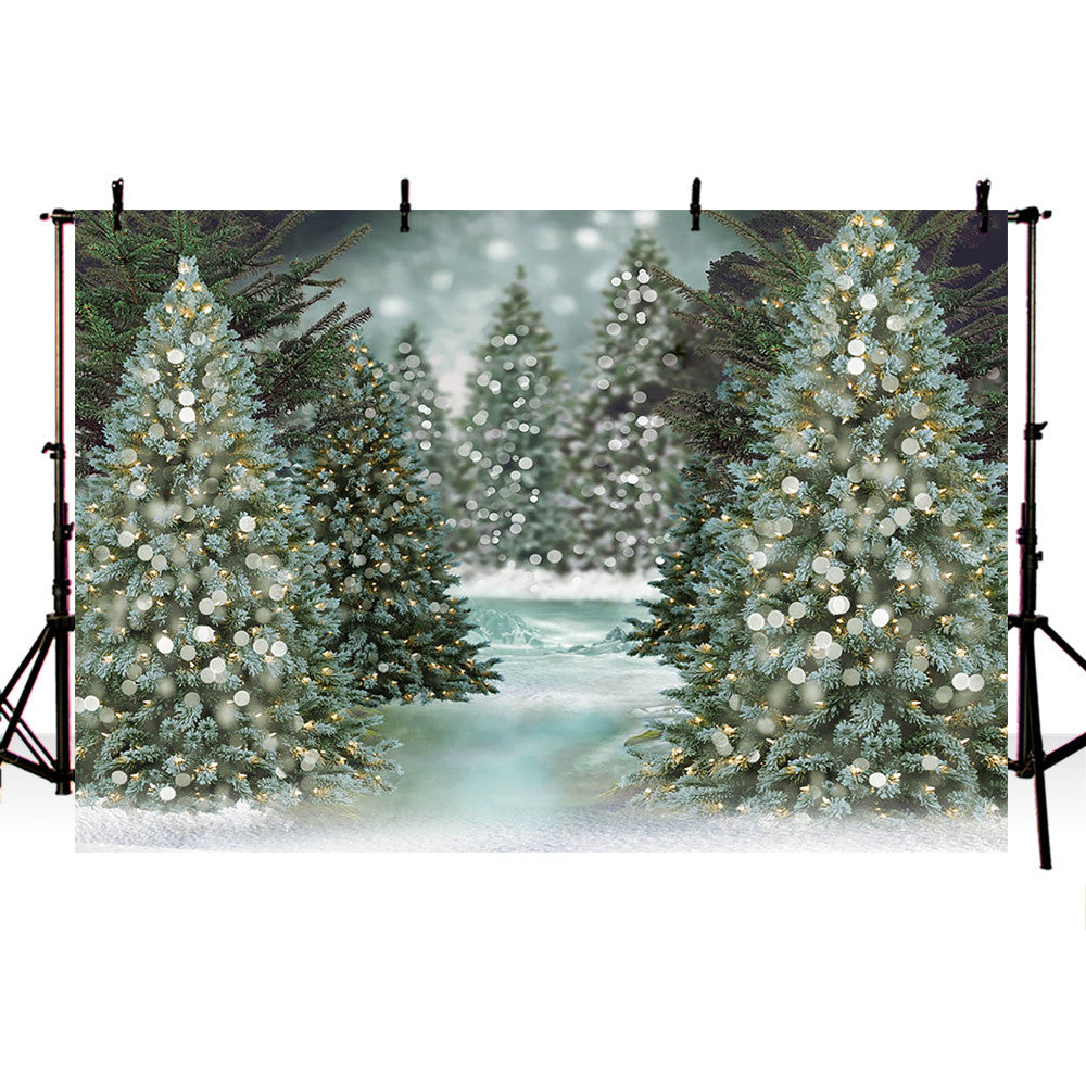 Toile de fond de noël pour la photographie, fond du pays des merveilles d'hiver pour studio photo, arrière-plan d'arbre de noël pour photomaton