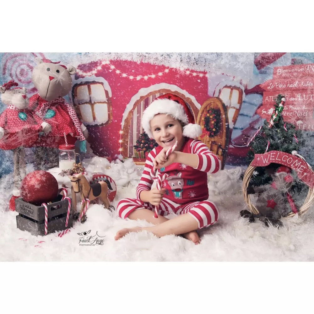 Navidad Whoville Candy Canes House Telón de fondo Invierno Nieve Cuento de hadas Copo de nieve Decoración de fiesta de Navidad Bebé Niños Fotografía de fondo