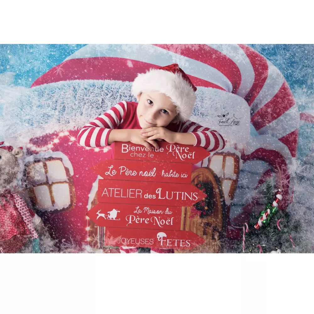Navidad Whoville Candy Canes House Telón de fondo Invierno Nieve Cuento de hadas Copo de nieve Decoración de fiesta de Navidad Bebé Niños Fotografía de fondo