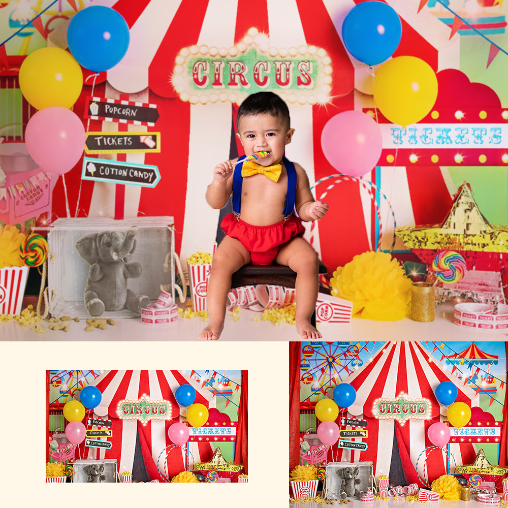 Circus Time-Newborn Baby Kids Portrait Backdrops Circus Carnival Baby Shower Birthday Party Decor Cake Smash Photography Studio