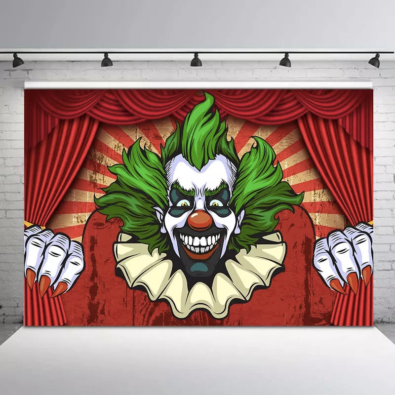 Fondo de tienda de campaña roja de circo, fondo de foto de fiesta de cumpleaños de payaso de terror de Halloween, pancarta decorativa de actividad, fondos de fotografía