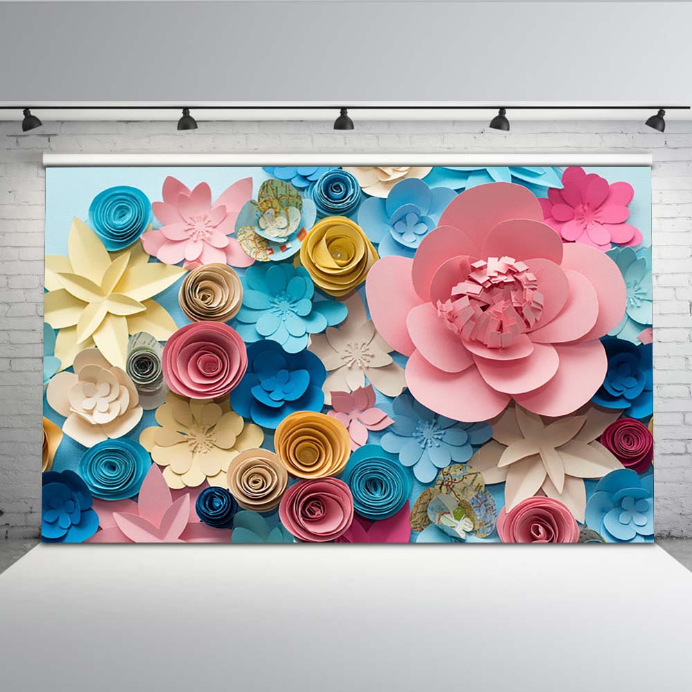 Paper Flower Photography Backdrops Newborn Baby Photo Shoot Backgrounds for Pictures Vinyl Seamless Cloth F-3073