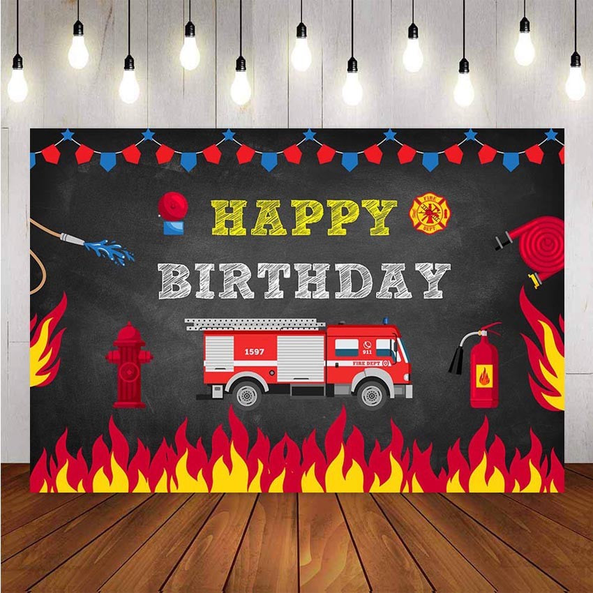 Fondo de fotografía para fiesta de camión de bomberos, fondo de camión de bomberos, decoración de cumpleaños para niño, telón de fondo para sesión fotográfica, cartel para estudio fotográfico