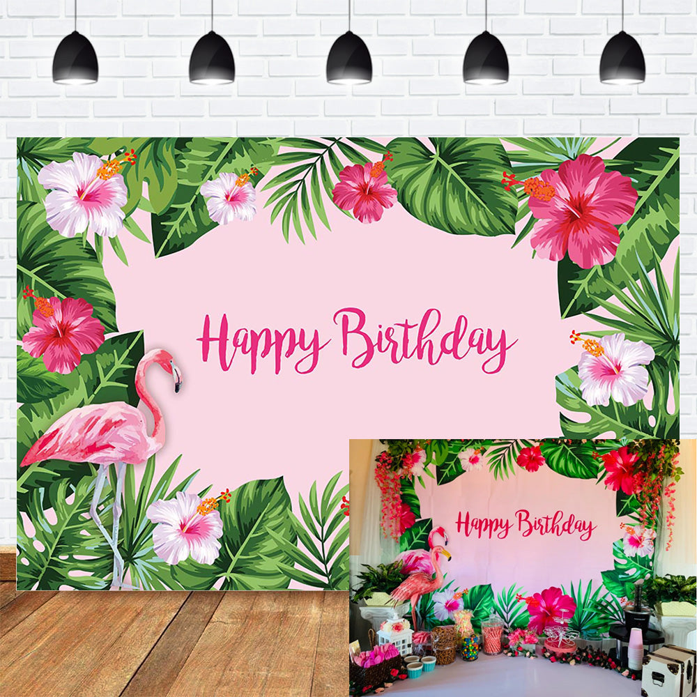 Flamingo Backdrop Tropical Pink Flamingo Birthday Monstera Leaf Photo Background Summer Aloha Party Let's Flamingo Photography