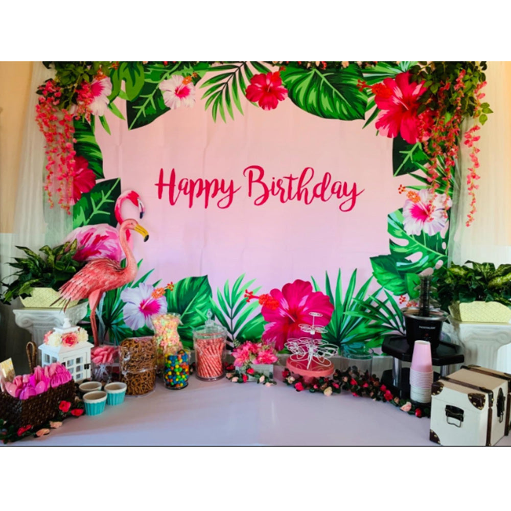 Flamingo Backdrop Tropical Pink Flamingo Birthday Monstera Leaf Photo Background Summer Aloha Party Let's Flamingo Photography