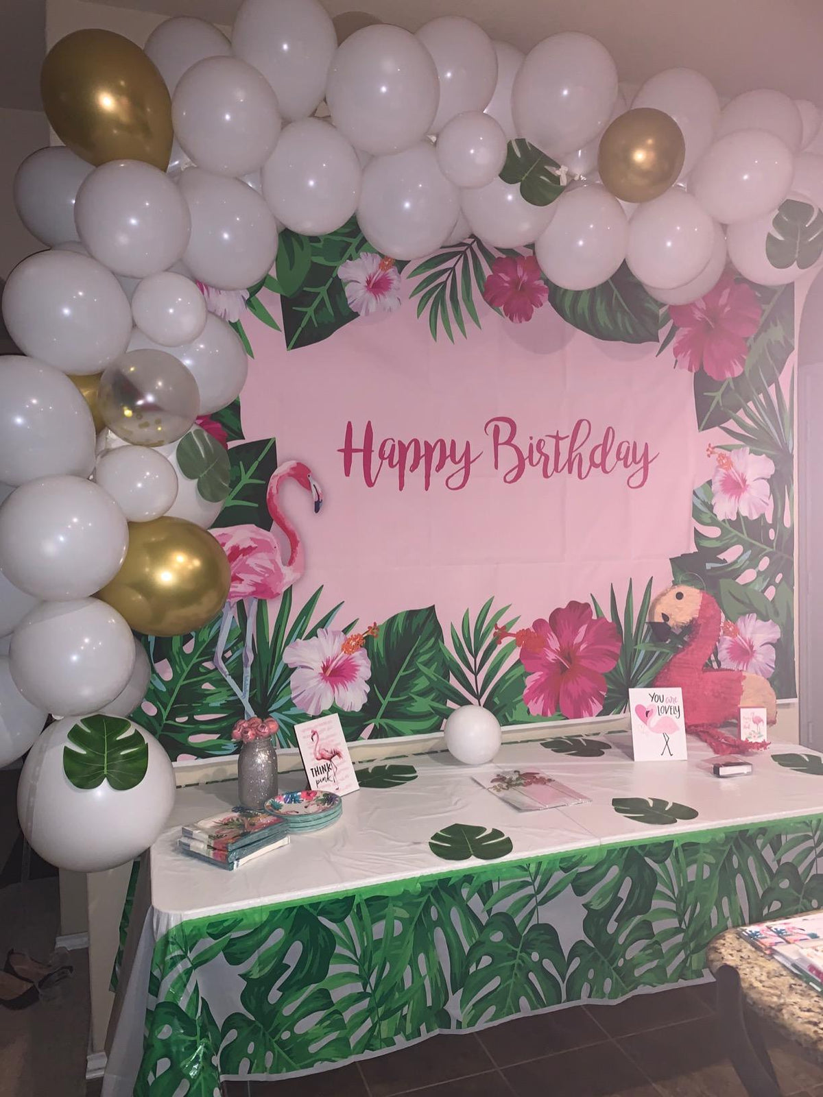 Flamingo Backdrop Tropical Pink Flamingo Birthday Monstera Leaf Photo Background Summer Aloha Party Let's Flamingo Photography