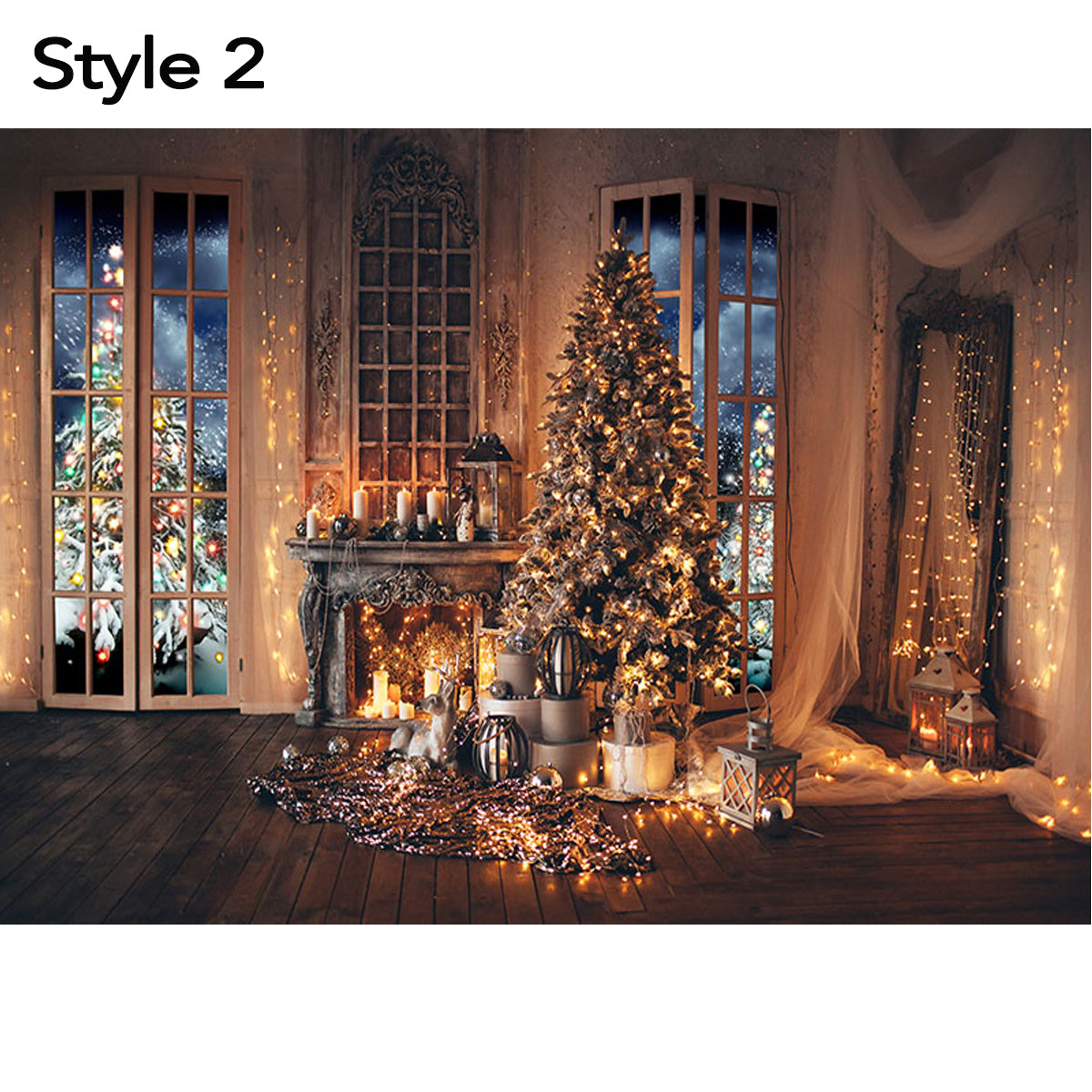 Christmas Fireplace Photography Background Christmas Tree Backdrop Decoration