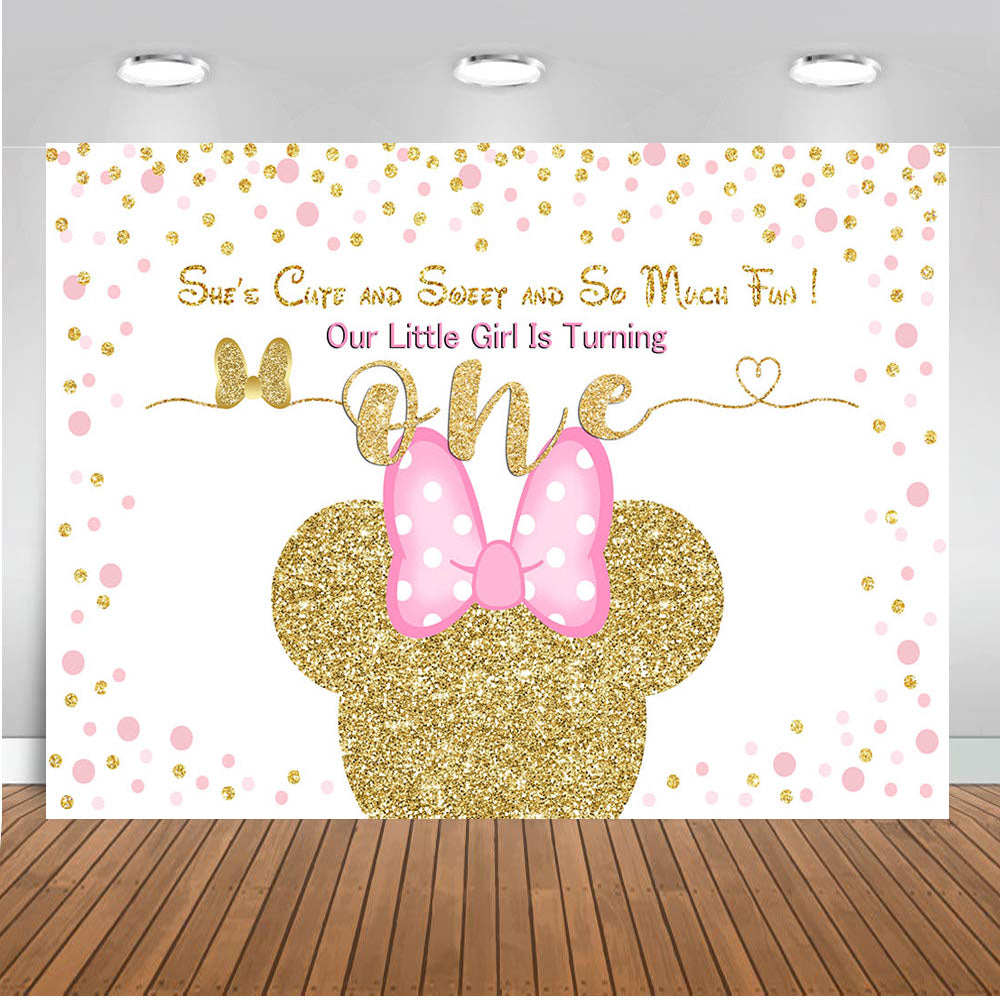 Mickey Mouse Photography Backdrop Minnie Mouse Girls Birthday Banner Background Ideas Golden Pink Baby Newborn Decoration for Photo Studio