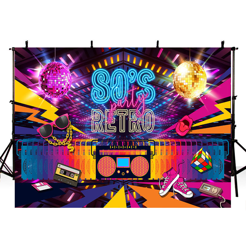 Fondo de fiesta de los 80, tema de discoteca, foto de estilo Retro, fondo de cumpleaños de los 80, letrero de neón de los años 80, accesorios para fotomatón
