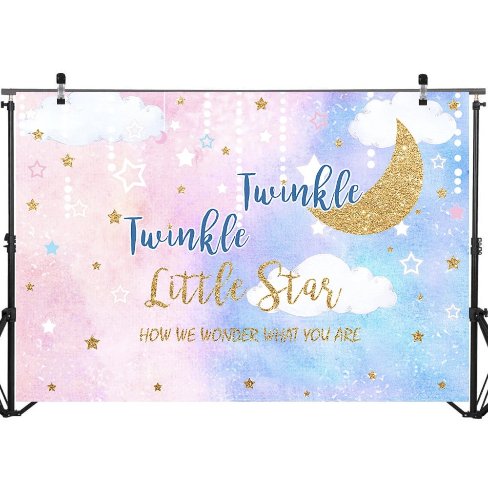 Gender Reveal Backdrop Pink Blue Twinkle Twinkle Little Star Baby Shower Photo Background Glitter Star Moon Backdrops