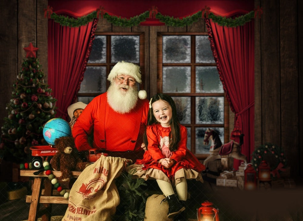 Tienda de regalos de Navidad, fondo de Luna, corona, accesorios de estudio fotográfico, juguete de Año Nuevo, papel tapiz de Papá Noel, decoración de fiesta familiar