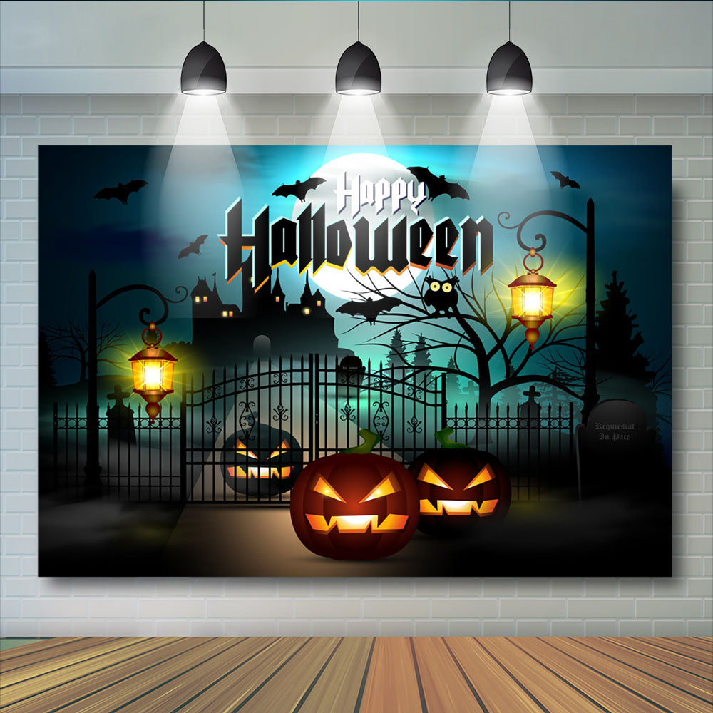 Halloween Haunted Castle Photography Backdrop, Haunted House, Pumpkins...