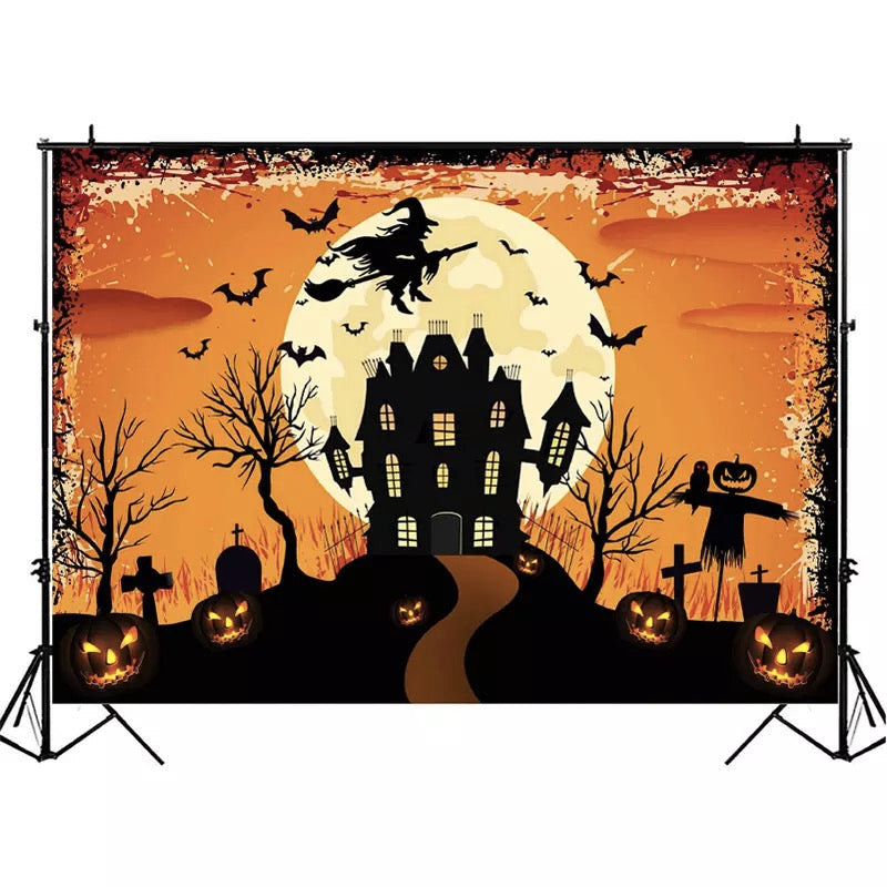 Halloween Party Backdrop Black Bat Castle Background Photography Scary Pumpkin Lantern Photocall Decor Background Photo Studio