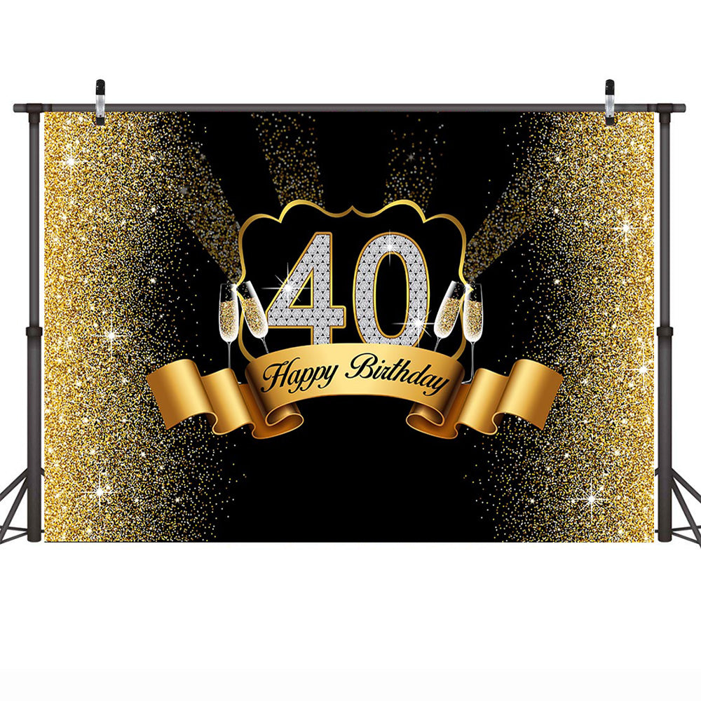 Customize Birthday Photo Background Happy 40th Birthday Glitter Golden Points Adult Birthday Party Dessert Table Backdrop Photo Backdrops