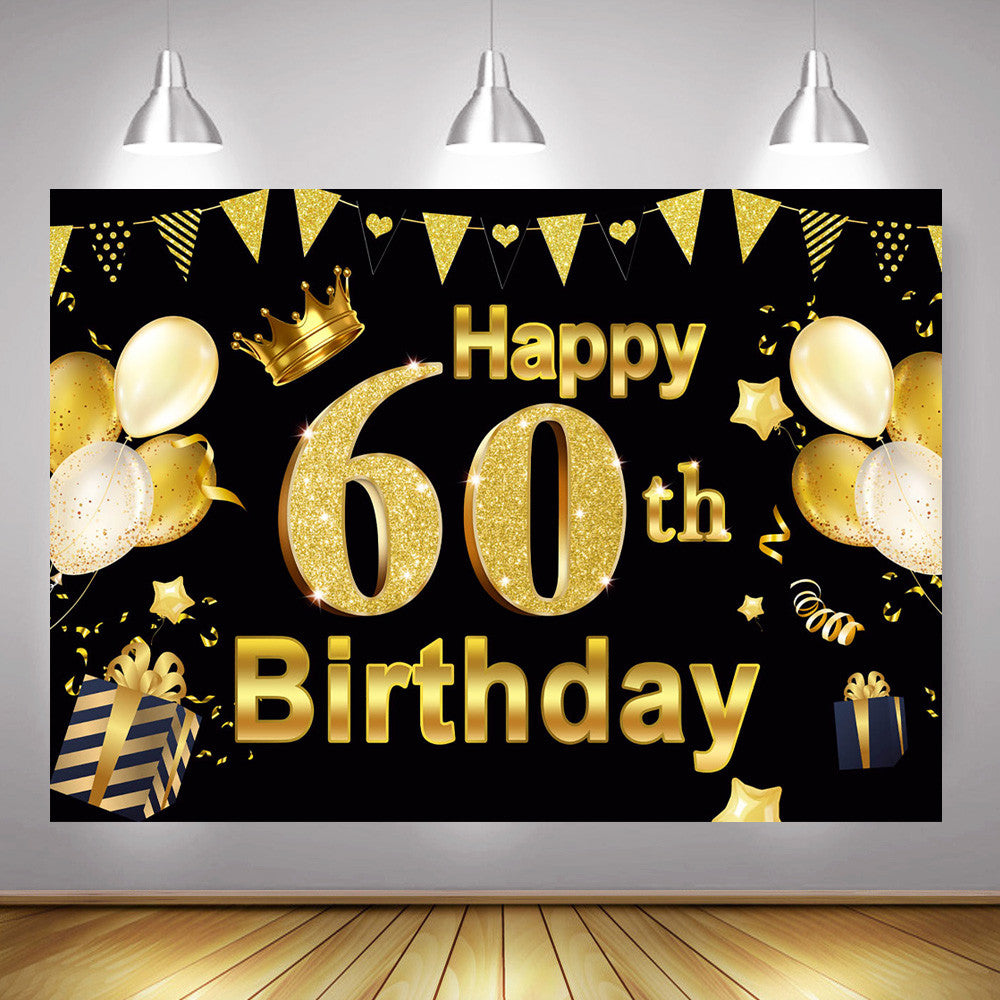 Joyeux 60e anniversaire toile de fond Photocall pour la photographie paillettes dorées fête d'anniversaire bannière décor fond cadeau ballons couronne