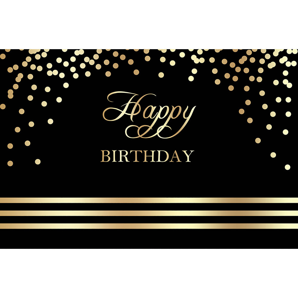 Happy Birthday Backdrop Black and Gold Birthday Party Banner Decoration Background for Adult Children Golden Dots