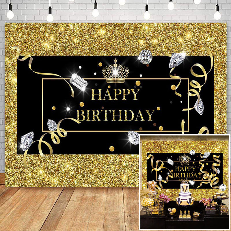 Happy Birthday Theme Party Decoration Banner Black and Gold Stripe