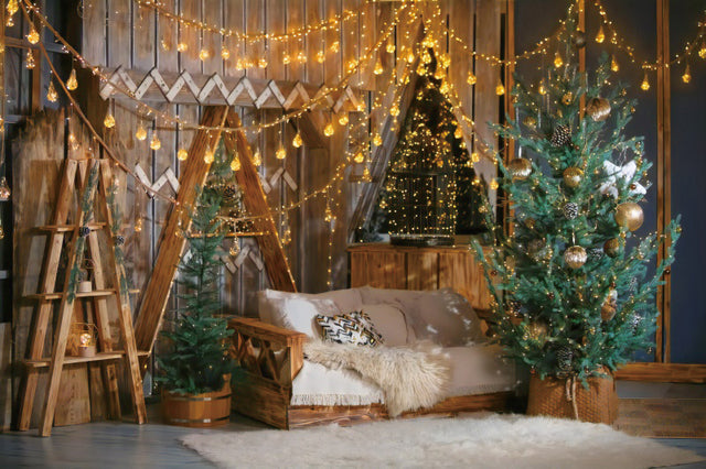 Old Brick Fireplace Christmas Tree Gift Teddy Bear Baby Photo Background Photography Backdrop Photocall Photo Studio