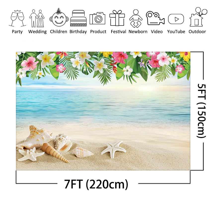 Tropical Beach Photography Backdrop Hawaii Summer Birthday Luau Party Photo Background Baby Shower Banner Backdrops