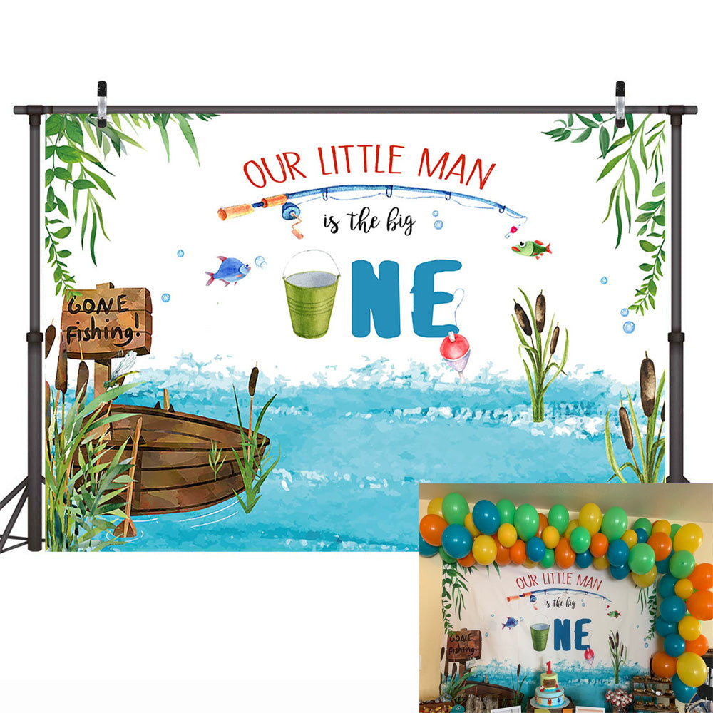 Gone Fishing Birthday Backdrop for Photography The Big One Boy Fish 1s –  dreamybackdrop