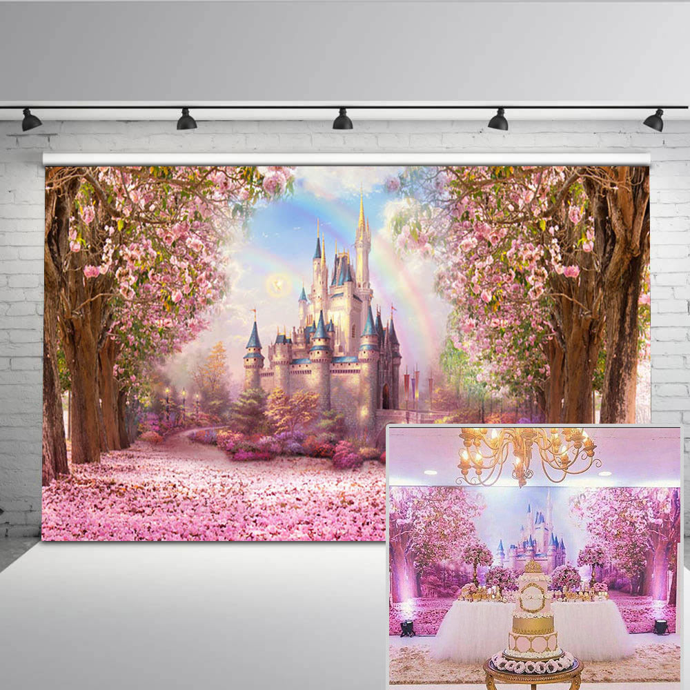 Photography Background Floral Pink Backdrop for Photo Studio Princess baby shower Fantasy Castle Rainbow photocall party