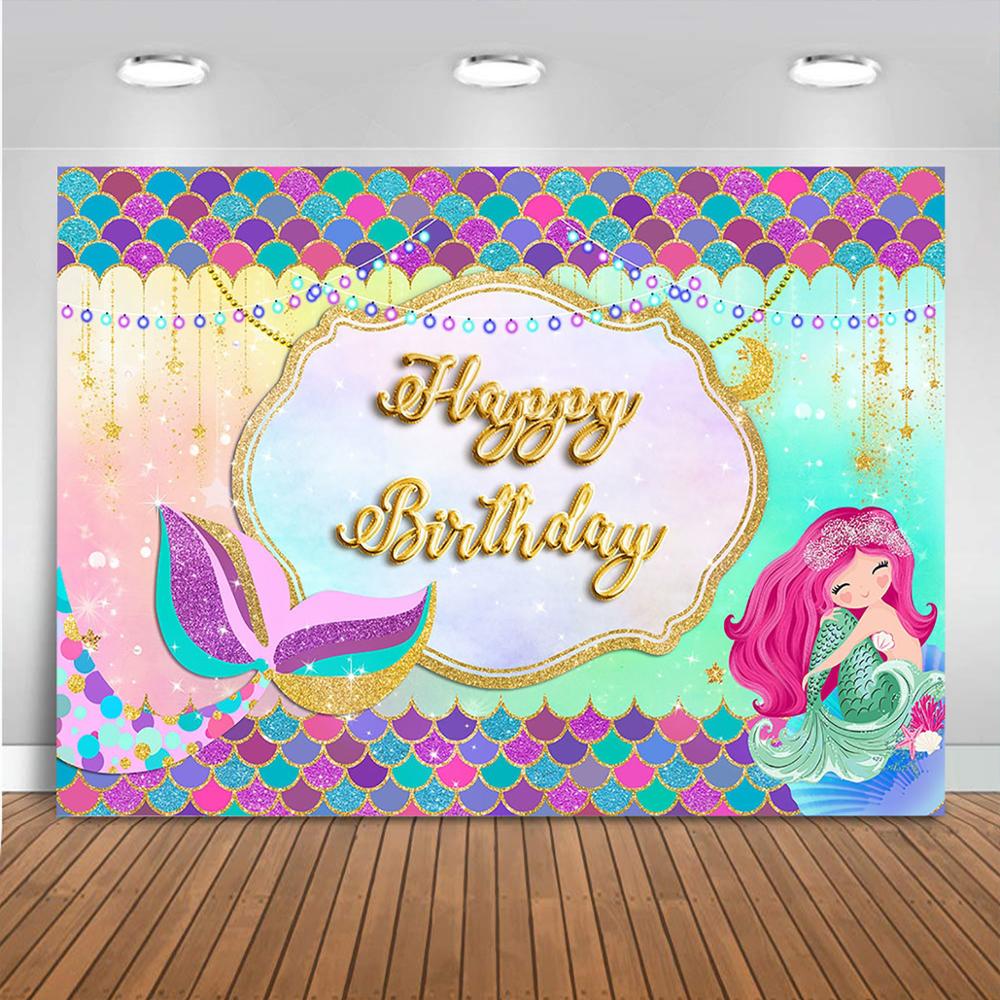 Mermaid Photography Background Underwater Theme Birthday Party Decoration Glitter Scales Backdrop for Photo Studio