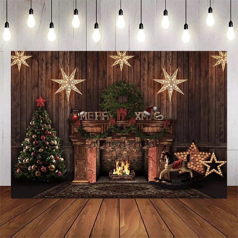 Toile de fond de noël planche de bois arbre d'hiver branche de neige bonhomme de neige renne photographie fond pour Studio Photo décors Photo