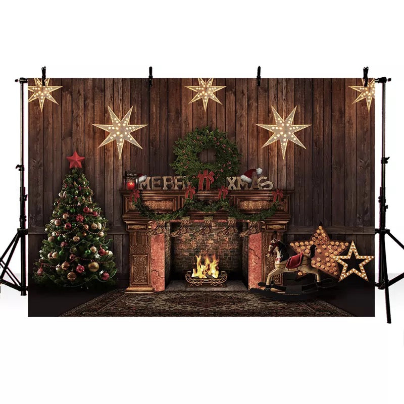 Toile de fond de noël planche de bois arbre d'hiver branche de neige bonhomme de neige renne photographie fond pour Studio Photo décors Photo