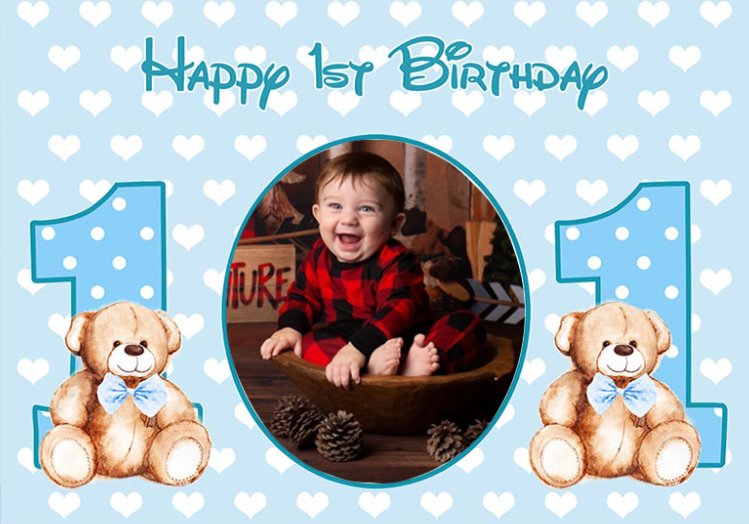 Personalized Boy Happy 1st Birthday Blue Backdrop Baby Shower Photography Background Poster Dessert Table Decorations Props
