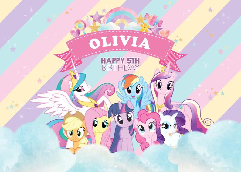 Customized My Little Pony Backdrop Birthday Party Rainbow Event Photo Backdrop Photography Baby 1st Birthday Banner