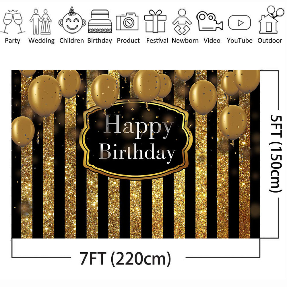 Happy Birthday Theme Party Decoration Banner Black and Gold Stripe Bac –  dreamybackdrop