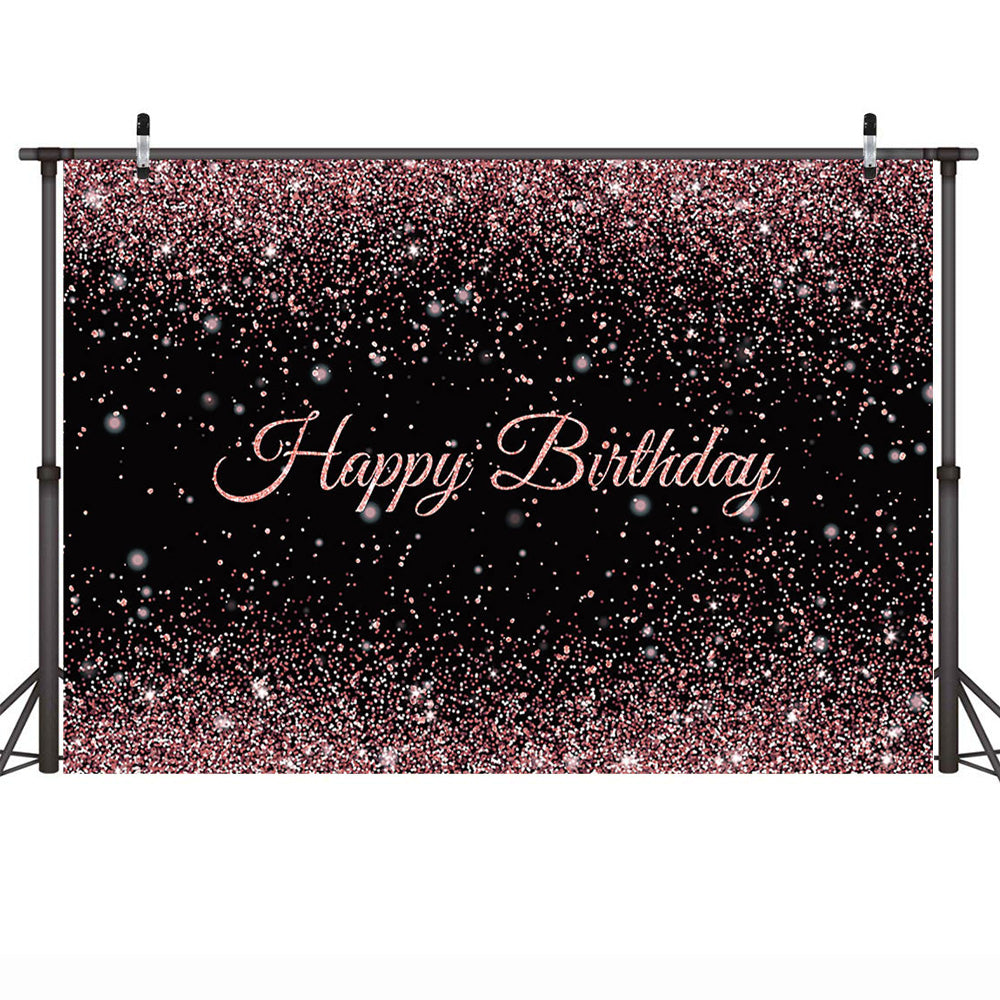 Photography Backdrop Happy Birthday Background for Women Rose Gold Dots Birthday Cake Table Decoration Backdrops Glitter Bokeh