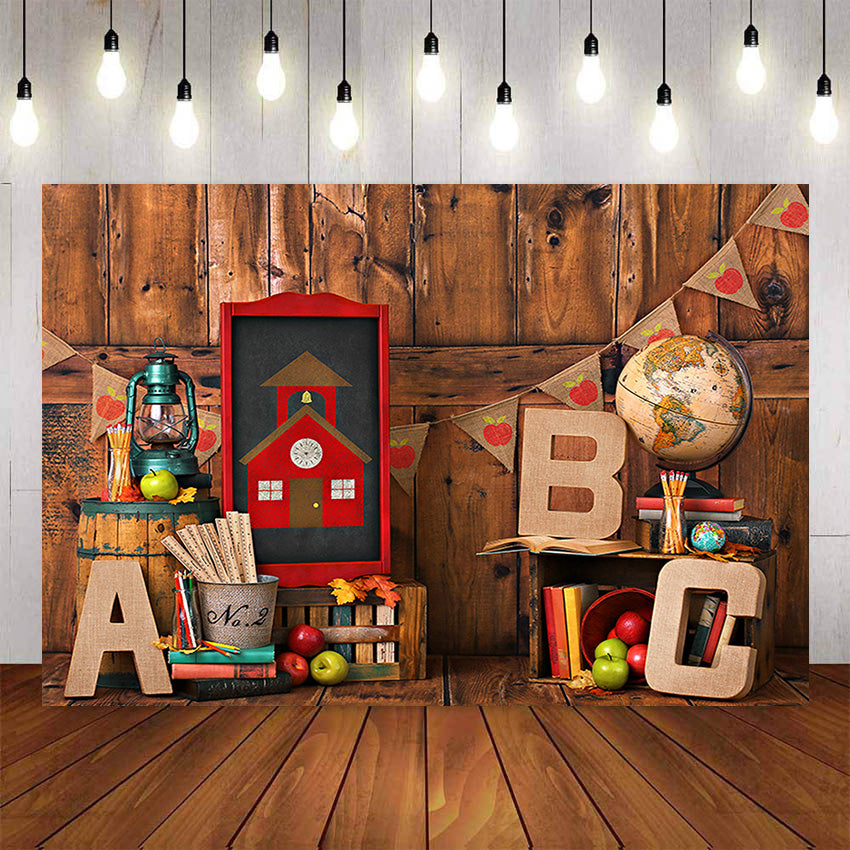 Fondo de fotografía libro de regreso a la escuela tablones de fiesta de madera decoración telón de fondo sesión fotográfica estudio fotográfico utilería