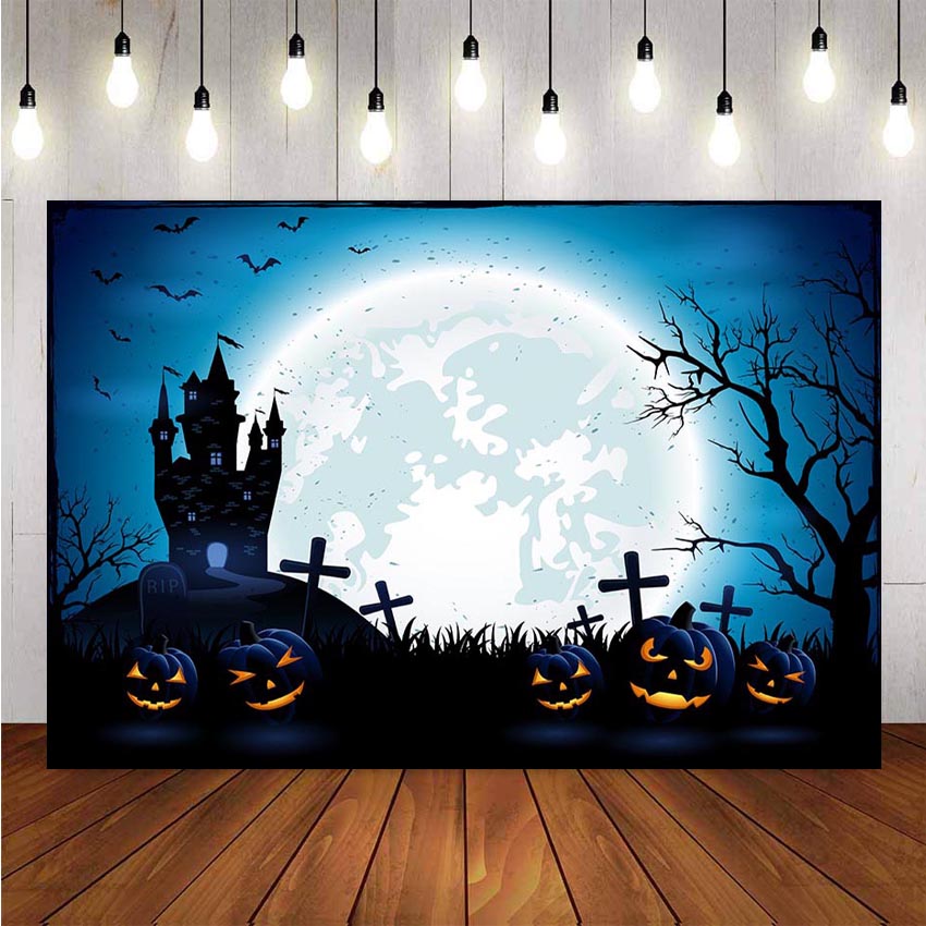 Fondo de fotografía Halloween calabaza Horrible casa embrujada luna llena murciélagos decoración foto estudio telón de fondo sesión fotográfica