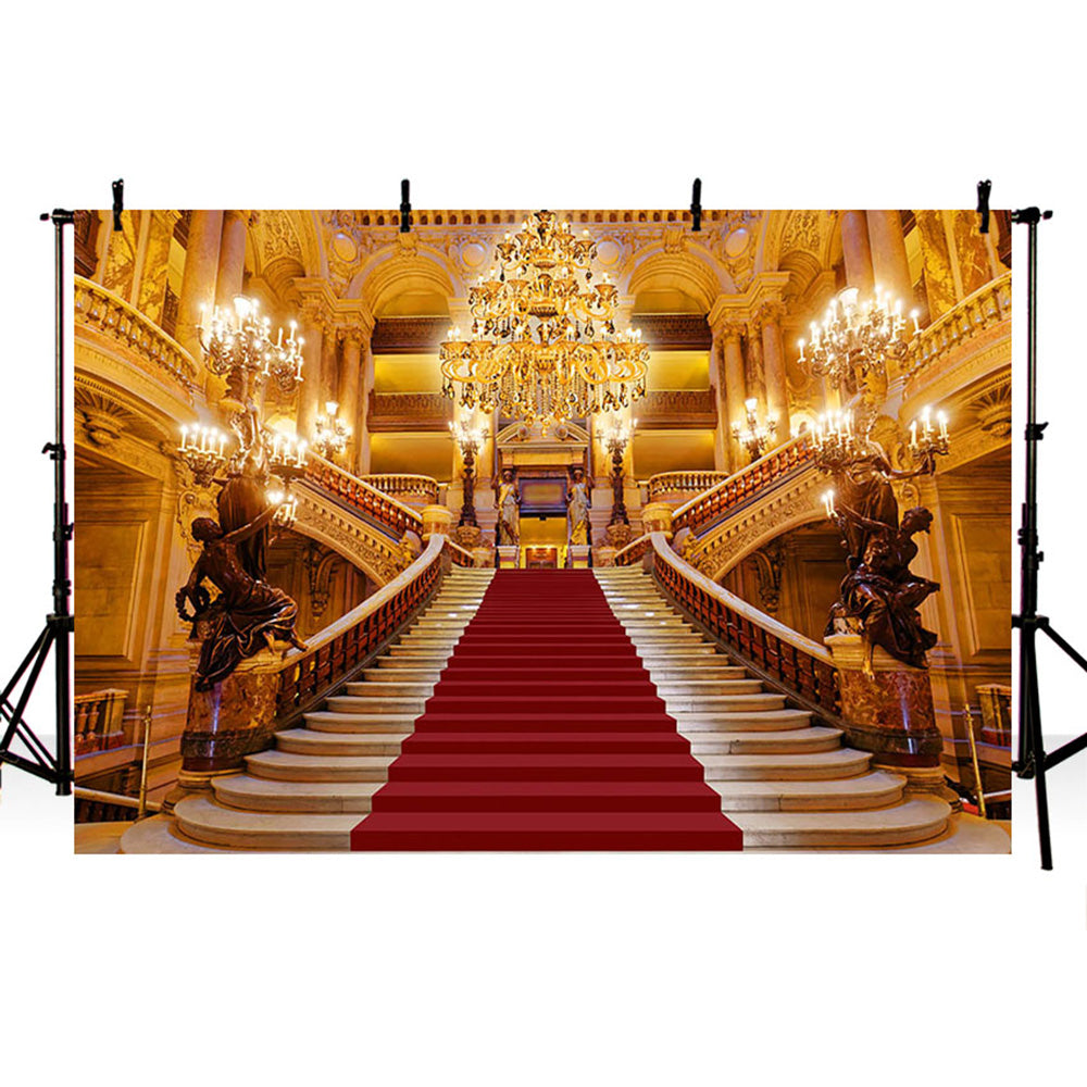 Photography Background Red Carpet Palace Luxury Vintage Building Crystal Light Candle for Photo Studio Photocall Photo Prop
