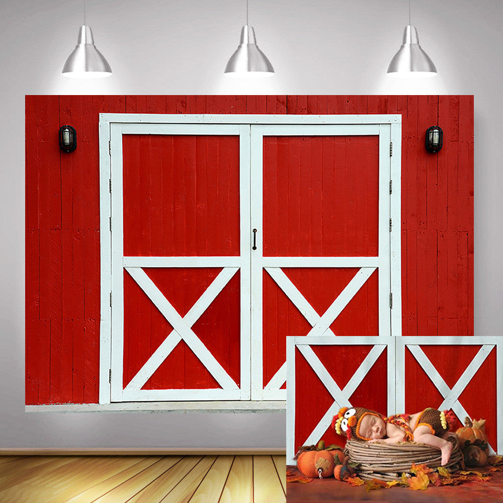 Red Barn Door Photography Backdrop Farm Fall Lunch Western Birthday Ba