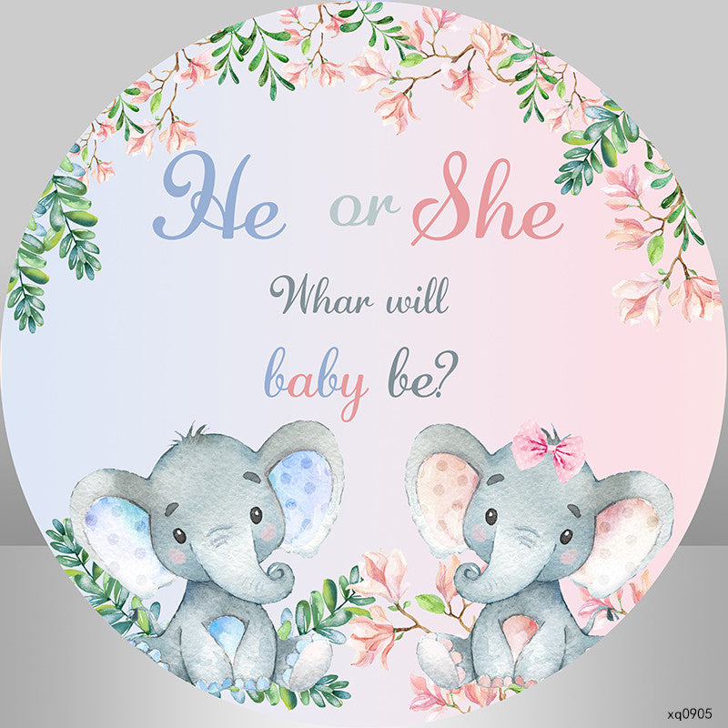 Round Circle Background Baby Shower Gender Reveal Cute Elephant