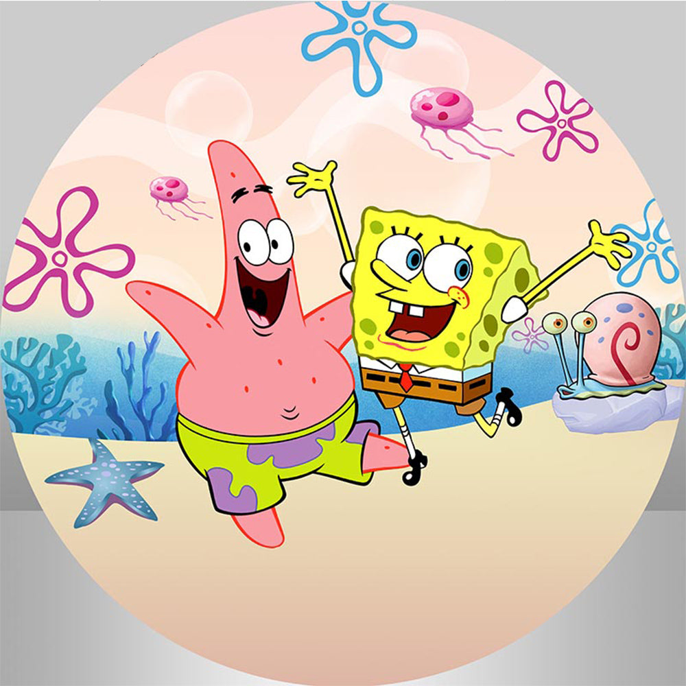 SpongeBob Round Backdrops Esponja Bob Kids Party Circle Background Birthday Covers