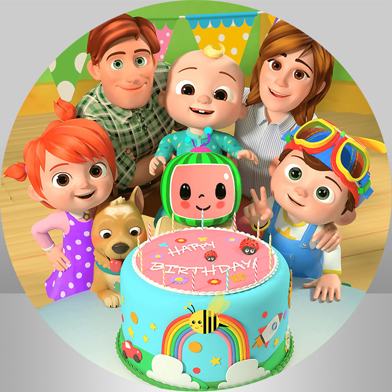 Custom Cocomelon Round Backdrop Kids Birthday Cylinder Plinth Covers