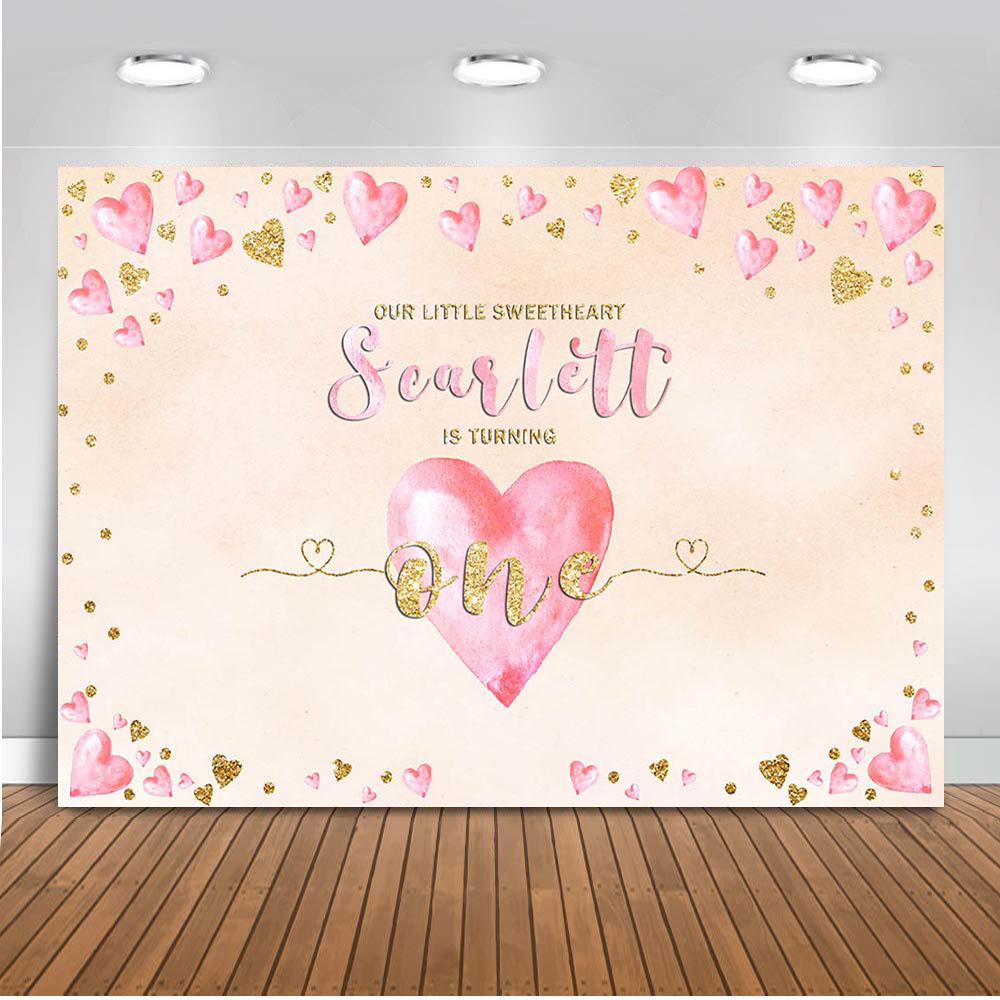 Sweet one backdrop for photography Pink heart background for photography party decoration supplies newborn baby one birthday