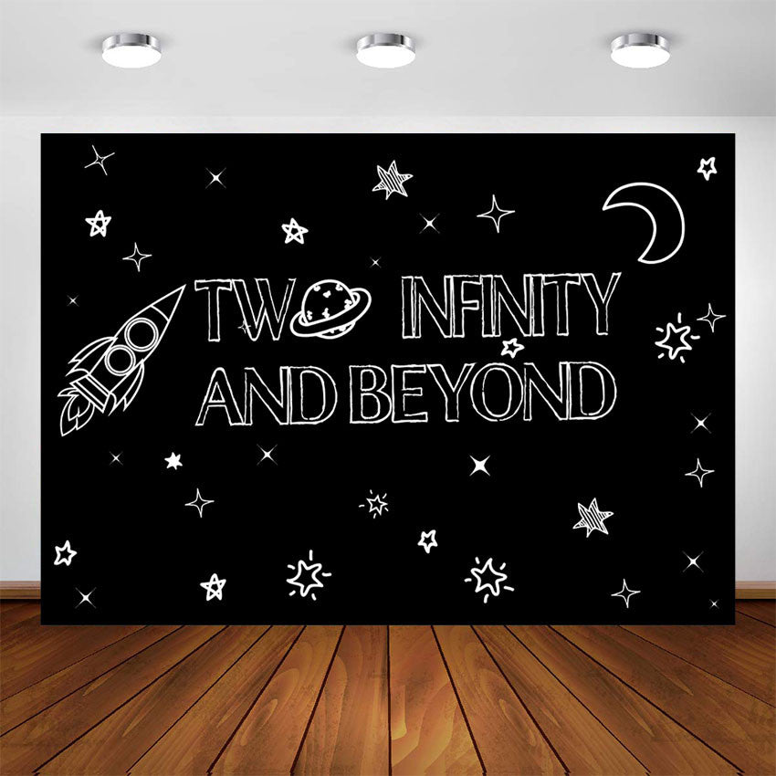 Décoration de fête d'anniversaire Two Infinity and Beyond, toile de fond pour photographie de l'espace, fournitures de stand Photo, bannière
