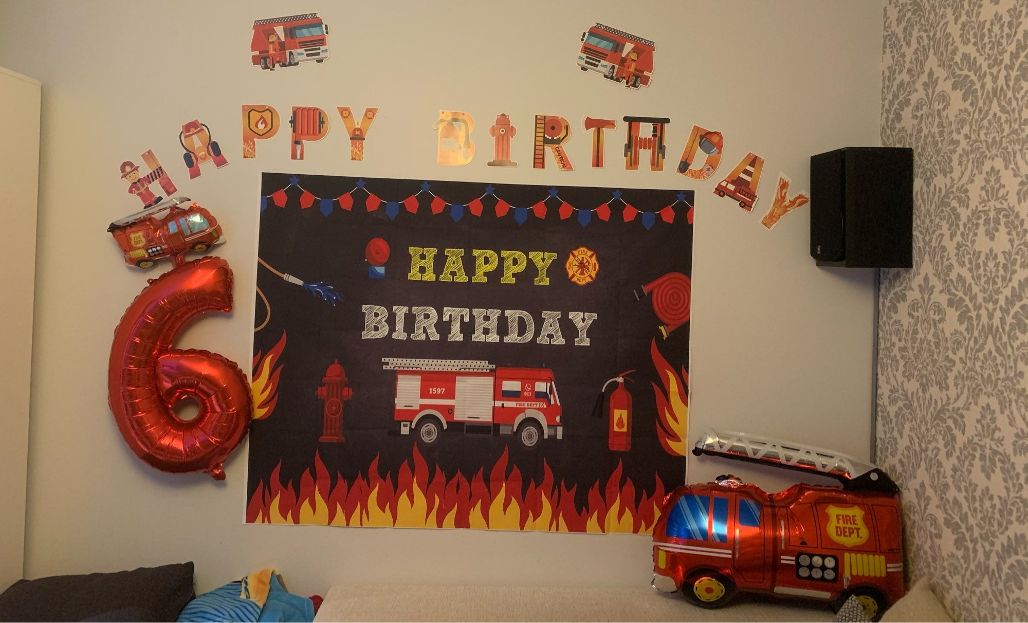 Fondo de fotografía para fiesta de camión de bomberos, fondo de camión de bomberos, decoración de cumpleaños para niño, telón de fondo para sesión fotográfica, cartel para estudio fotográfico